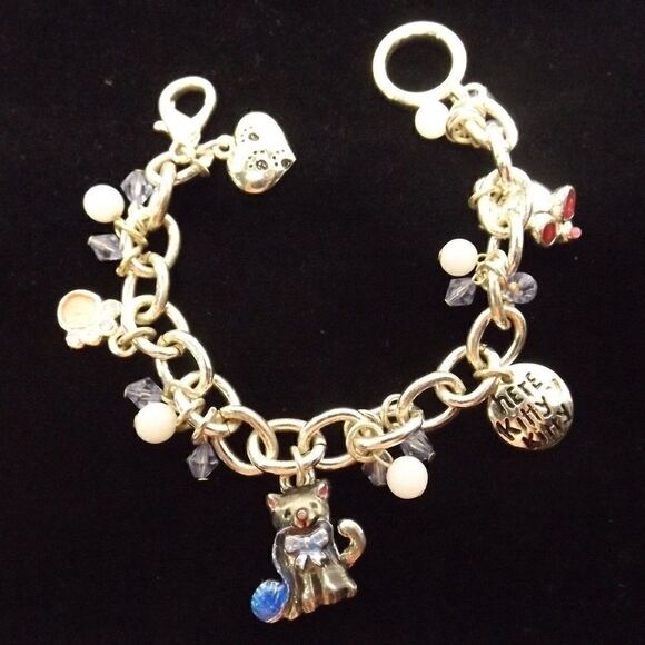 Silver Tone Cat and Mouse Pastel Bead AJMC Charm - Picture 1 of 5